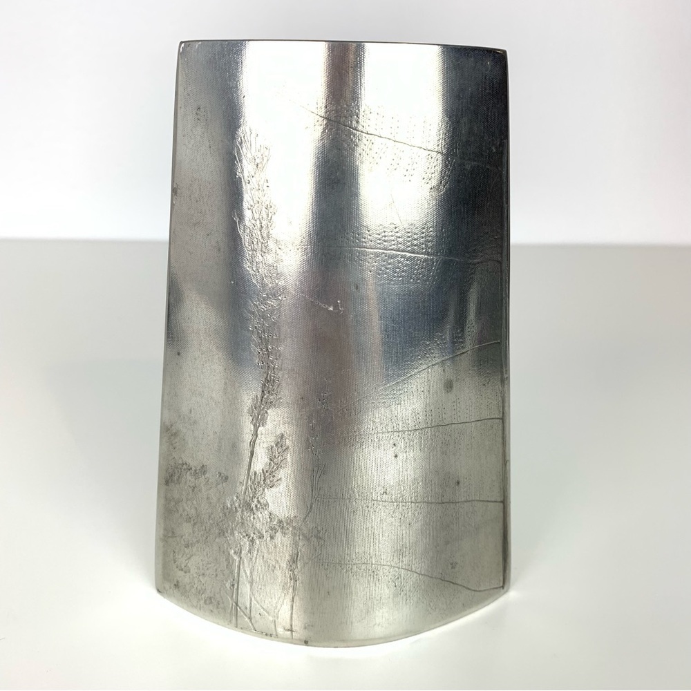 Atelier Bernard Chaudron Vase Silver Colored Vtg Leaves Design Metal Val-David
